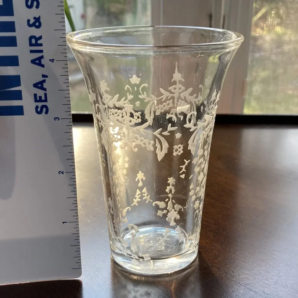 Croscill Etched Glass Vanity Tumbler Toothbrush/Rinse Cup Vintage Bathroom Decor